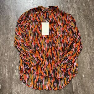 Wildfang Women's XS Small Abstract Print Sheer Long Sleeve Button Up Shirt